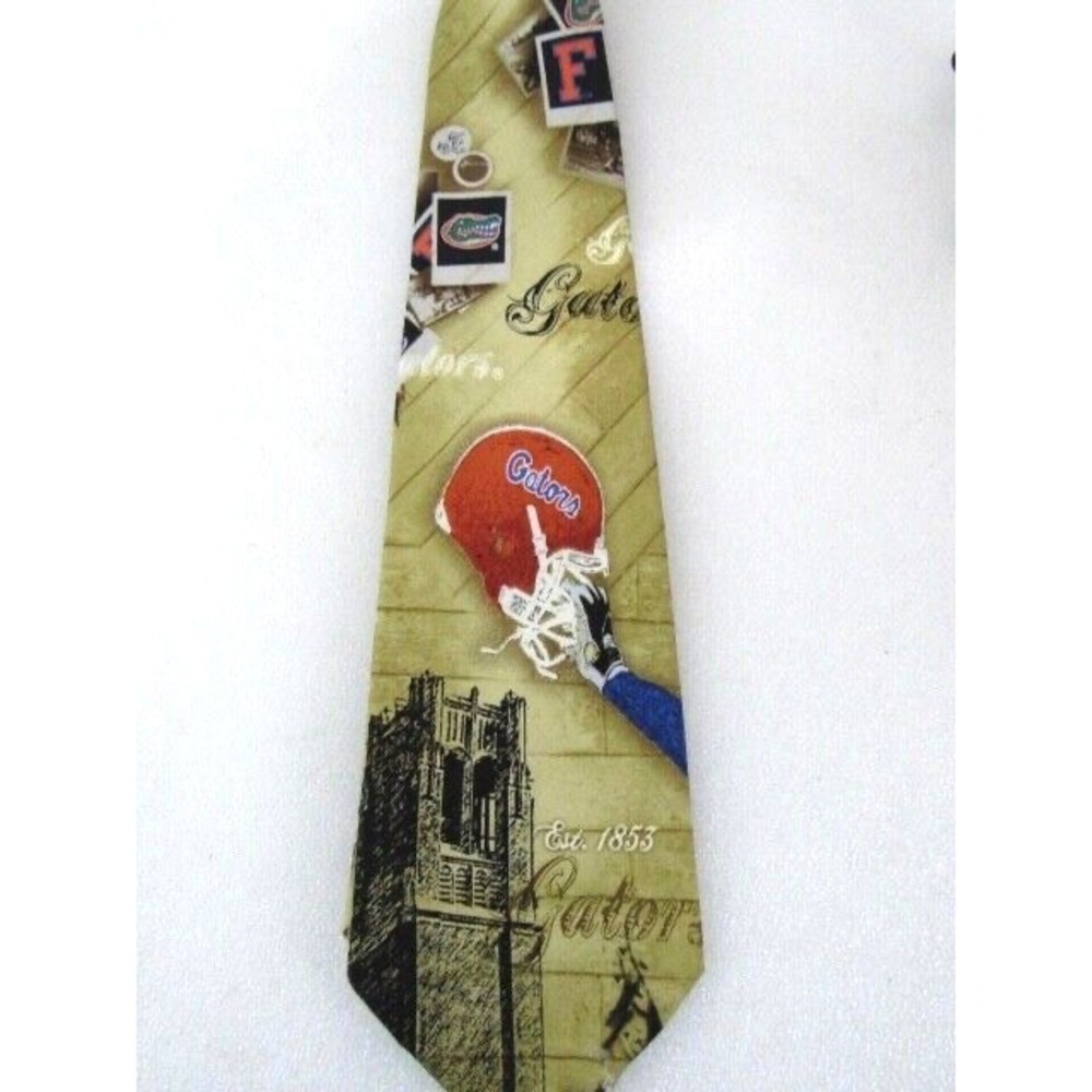 Florida Gators Mens Necktie Silk Multi Logo‎ Yellow Black Tie Larson